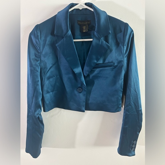 House of Harlow 1960 Teal Satin Cropped Jacket - Picture 2 of 4